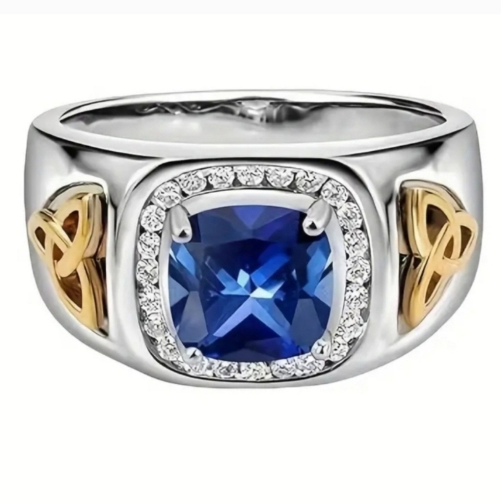 Classic Sapphire Blue and Golden Men's Ring